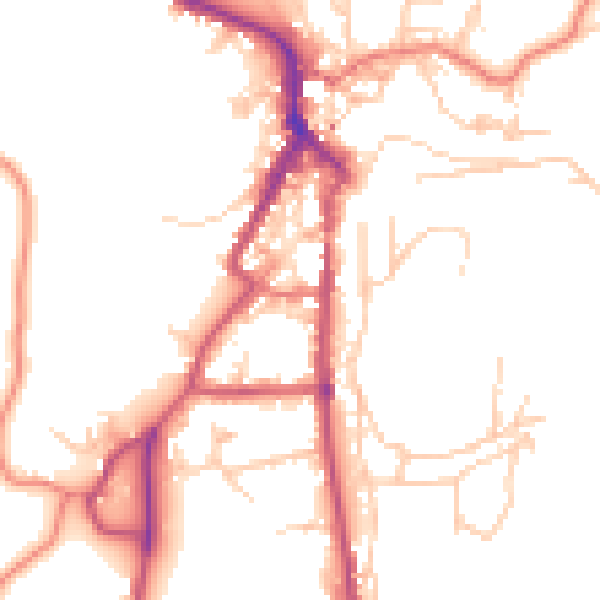 Daytime road noise heatmap for LA22 0BZ