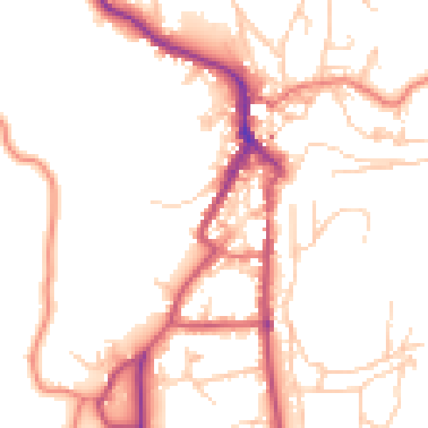 Daytime road noise heatmap for LA22 9DJ