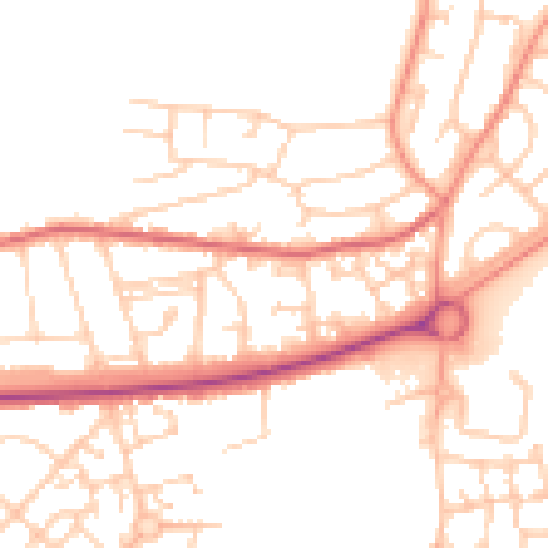 Daytime road noise heatmap for LS10 3HE