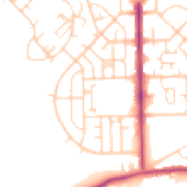 Daytime road noise heatmap for LS10 4SU