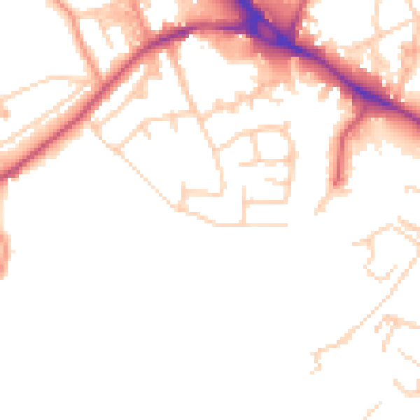 Daytime road noise heatmap for LS20 8AY