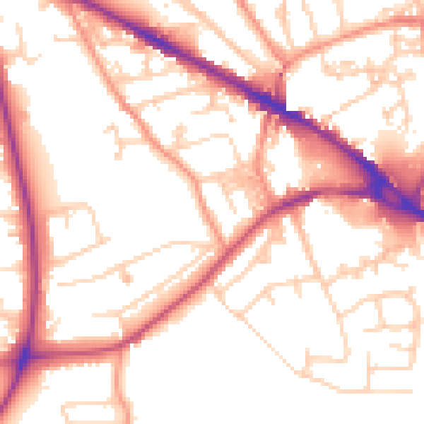 Daytime road noise heatmap for LS20 8DS
