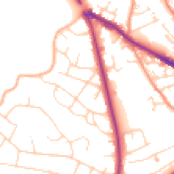 Daytime road noise heatmap for LS20 8JU