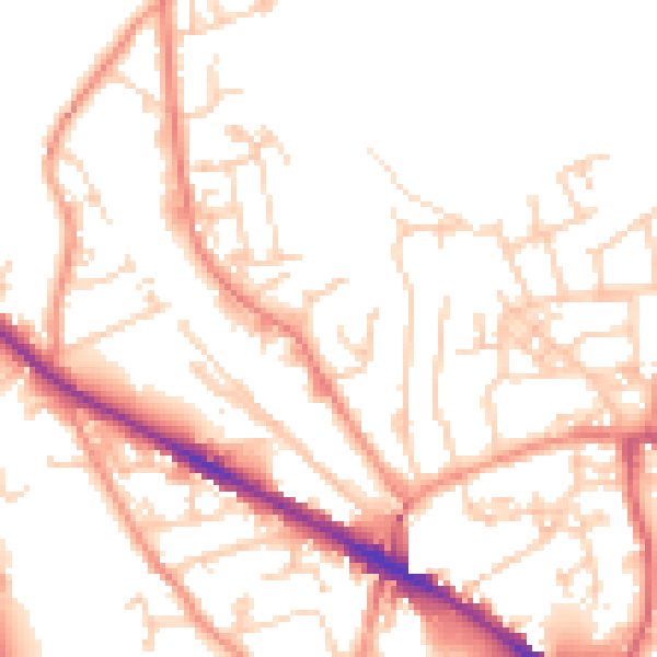 Daytime road noise heatmap for LS20 9FE