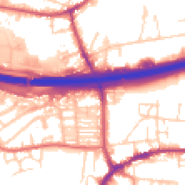 Daytime road noise heatmap for LS28 7EN