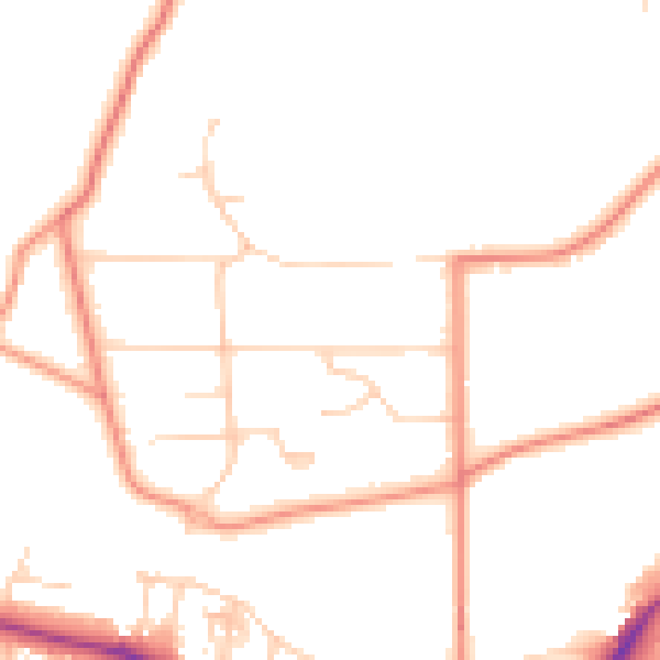 Daytime road noise heatmap for LS29 0AQ