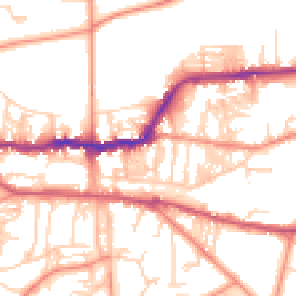 Daytime road noise heatmap for LS29 8HW