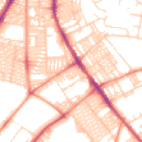 Daytime road noise heatmap for LS9 7AZ