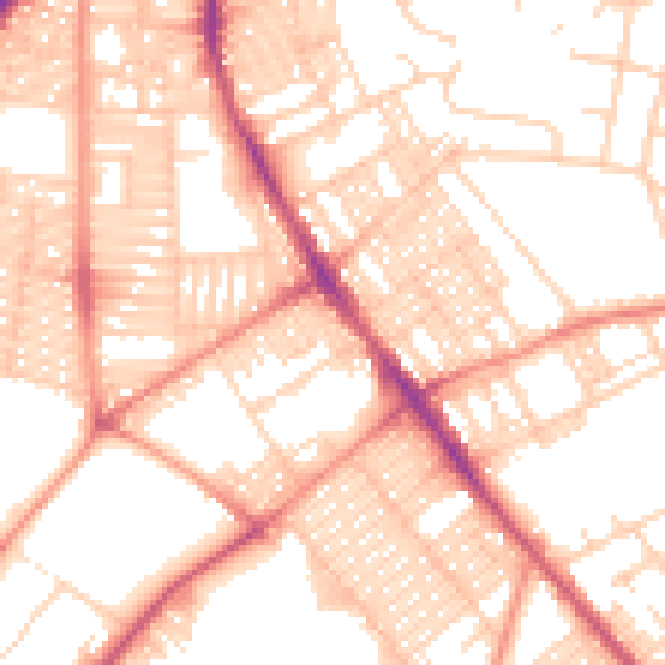 Daytime road noise heatmap for LS9 7BB