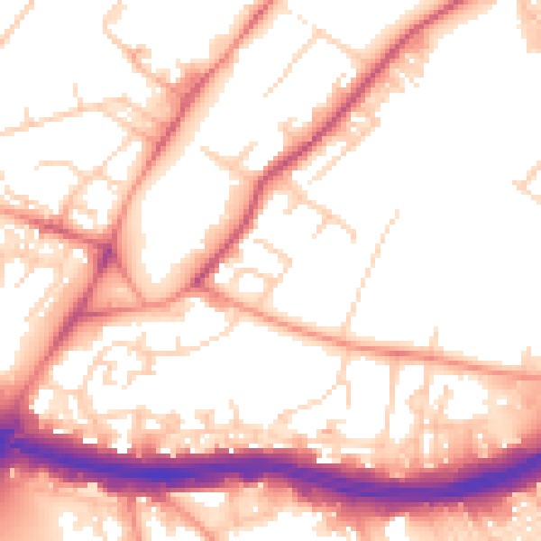 Daytime road noise heatmap for LS9 7EY