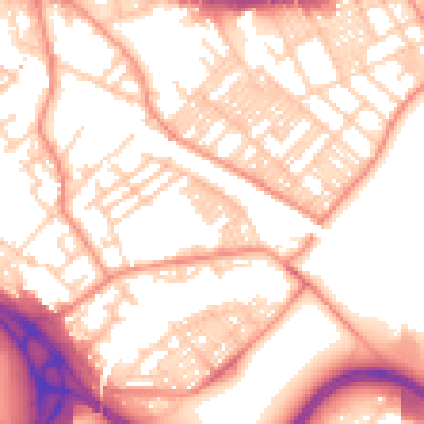 Daytime road noise heatmap for LS9 8QQ