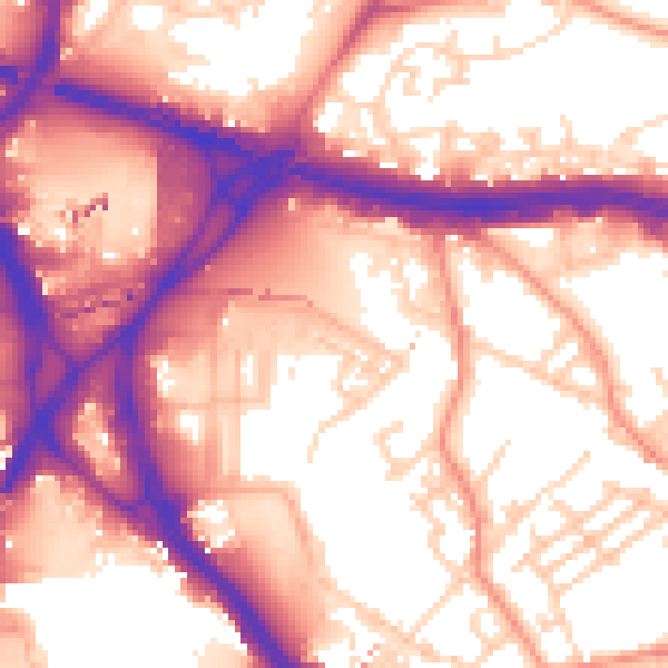 Daytime road noise heatmap for LS9 8SF