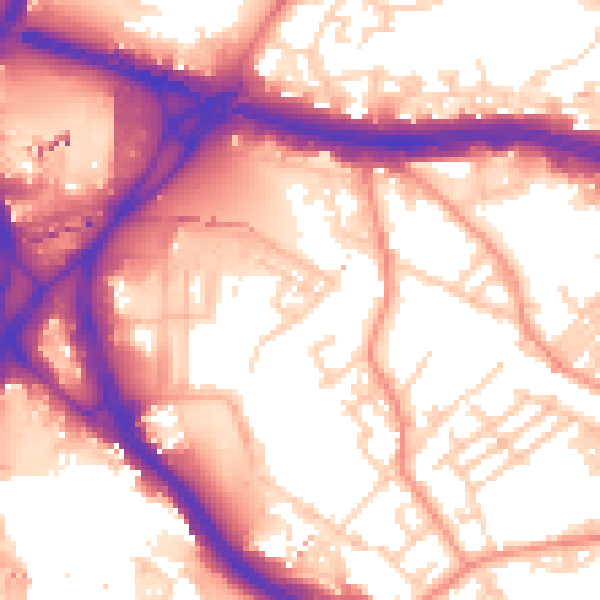 Daytime road noise heatmap for LS9 8SG
