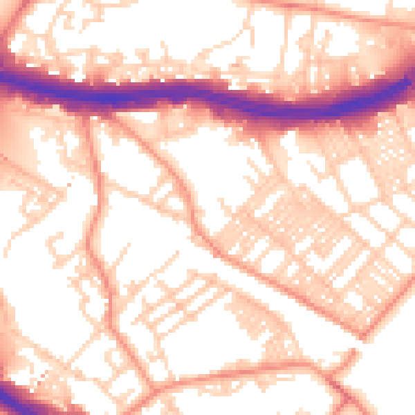 Daytime road noise heatmap for LS9 9HQ