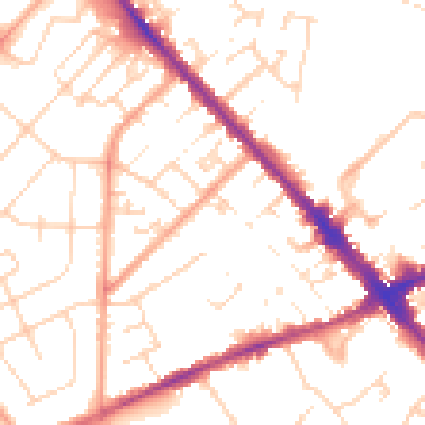 Daytime road noise heatmap for LU6 1XG