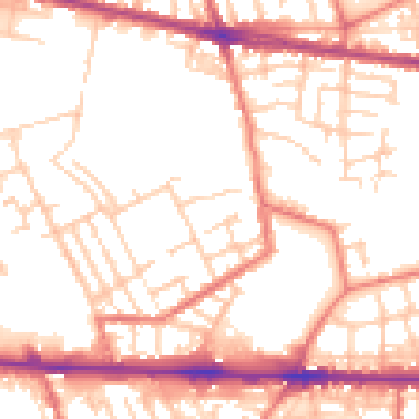 Daytime road noise heatmap for M11 1BQ