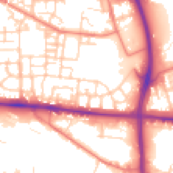 Daytime road noise heatmap for M11 3BQ