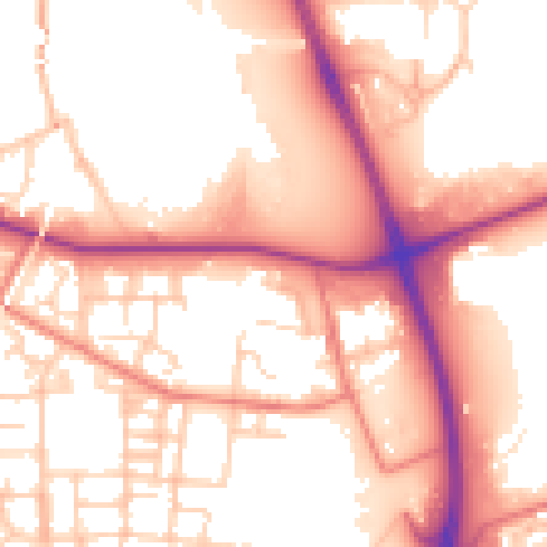Daytime road noise heatmap for M11 3UJ