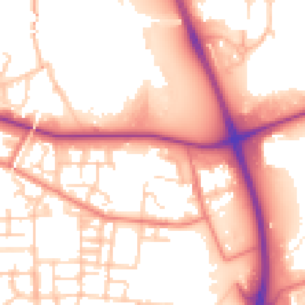 Daytime road noise heatmap for M11 3UQ