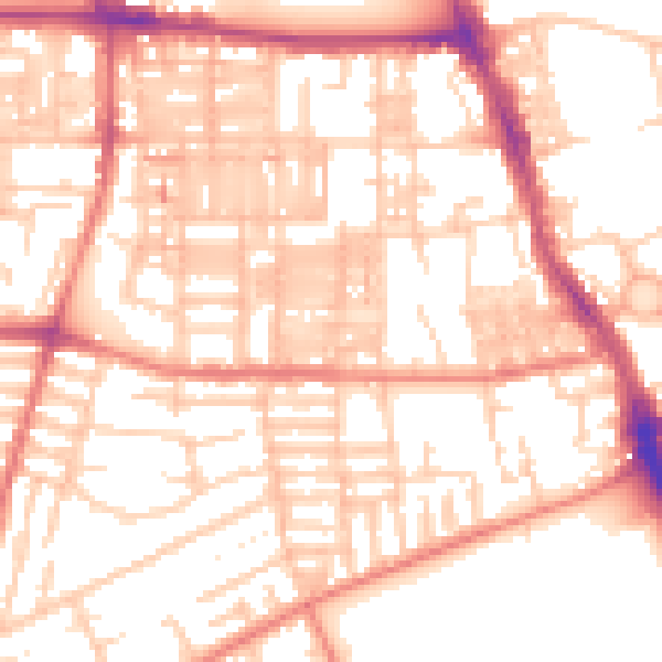 Daytime road noise heatmap for M14 4BW