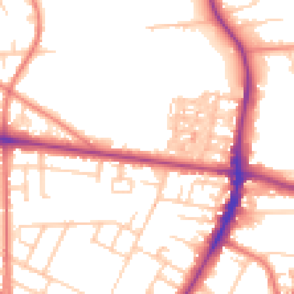 Daytime road noise heatmap for M14 6DZ