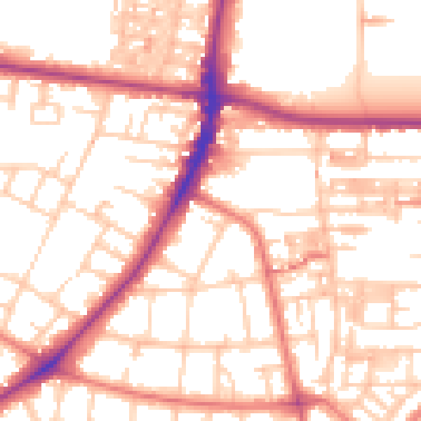 Daytime road noise heatmap for M14 6XW
