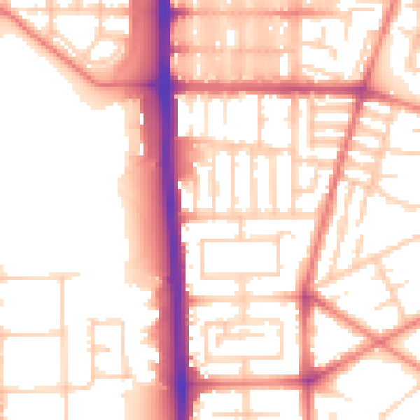 Daytime road noise heatmap for M14 7JG