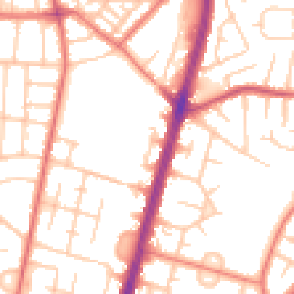 Daytime road noise heatmap for M19 1BE
