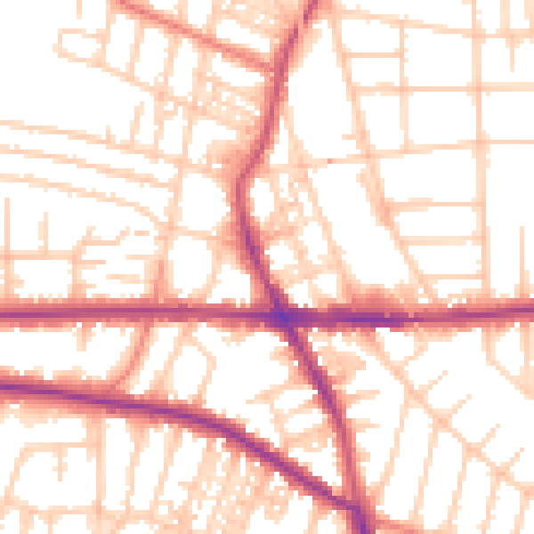 Daytime road noise heatmap for M21 0BQ