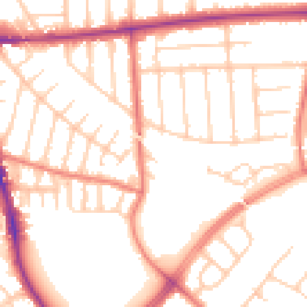 Daytime road noise heatmap for M21 8PZ