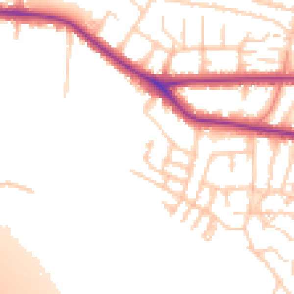 Daytime road noise heatmap for M21 9BE