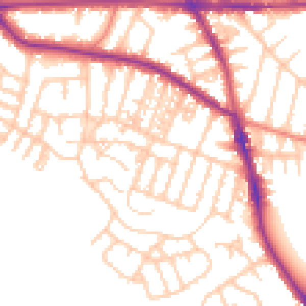 Daytime road noise heatmap for M21 9FP