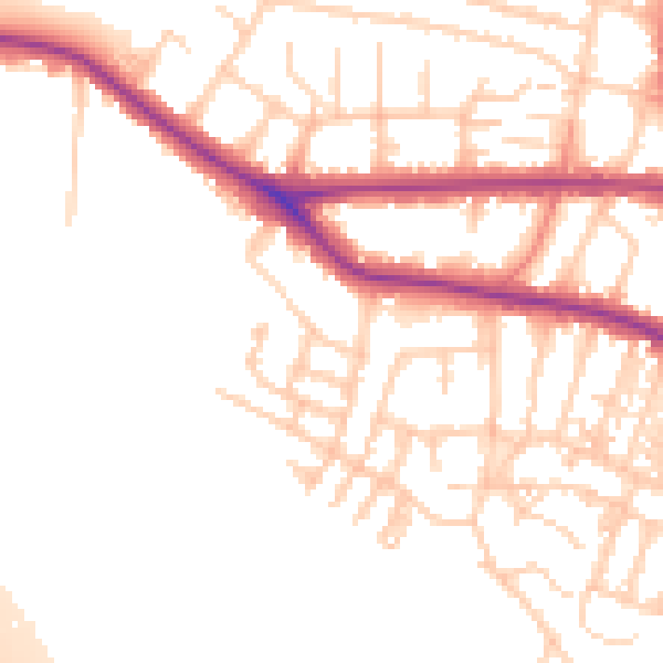 Daytime road noise heatmap for M21 9HB