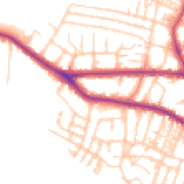 Daytime road noise heatmap for M21 9JJ