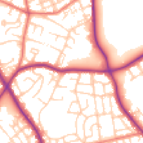Daytime road noise heatmap for M25 0AQ