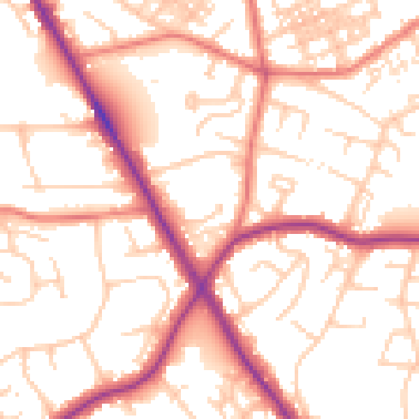 Daytime road noise heatmap for M25 0BE