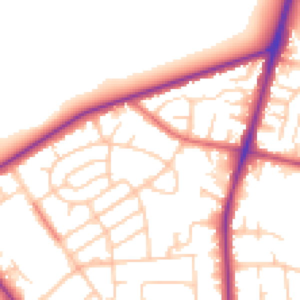 Daytime road noise heatmap for M25 0BZ