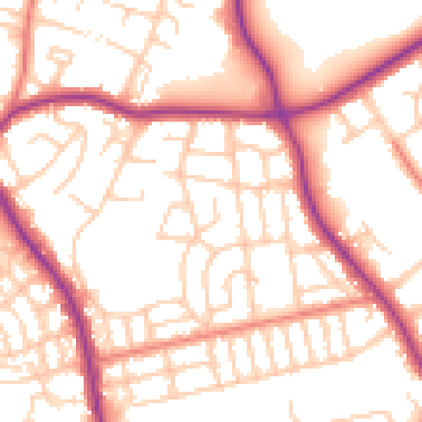 Daytime road noise heatmap for M25 0HY
