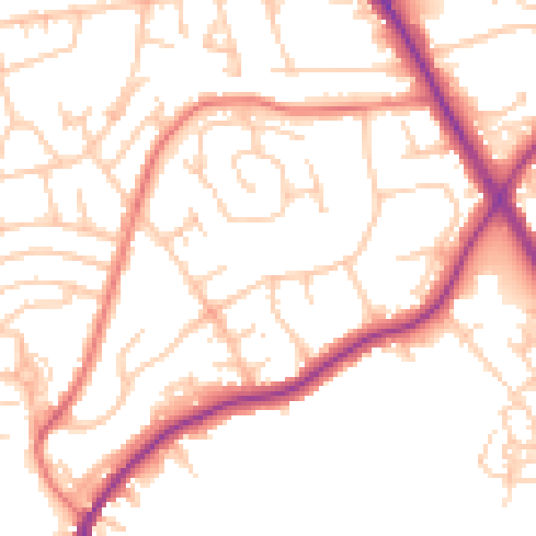 Daytime road noise heatmap for M25 9RQ