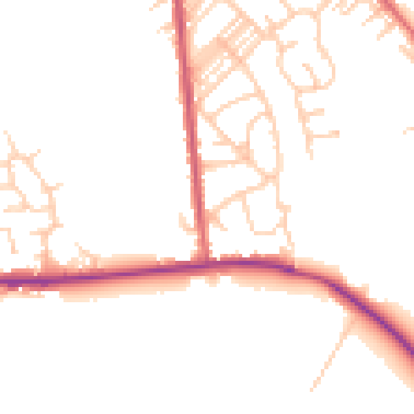 Daytime road noise heatmap for M26 1BQ