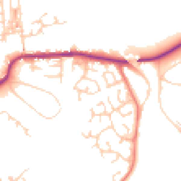 Daytime road noise heatmap for M26 1GZ