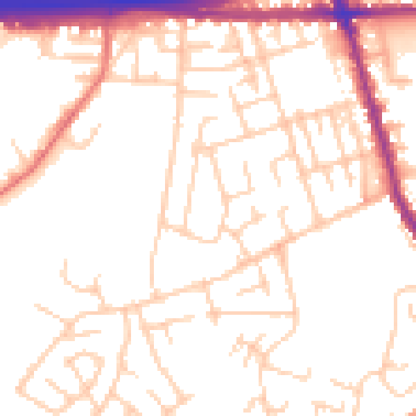 Daytime road noise heatmap for M34 2BJ