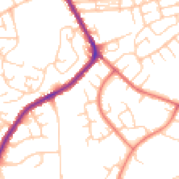 Daytime road noise heatmap for M34 7HJ