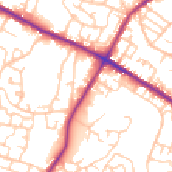 Daytime road noise heatmap for M38 0EA