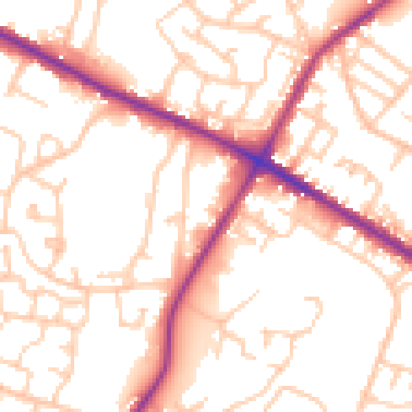 Daytime road noise heatmap for M38 0EB