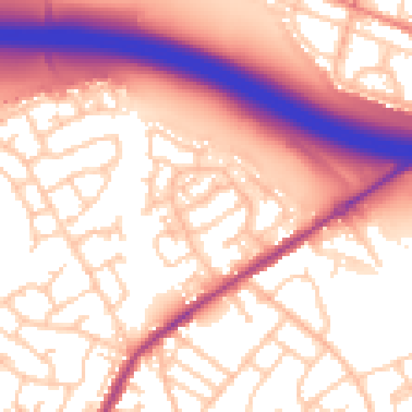 Daytime road noise heatmap for M38 9EH