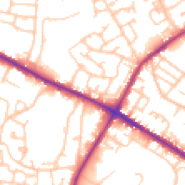 Daytime road noise heatmap for M38 9UN