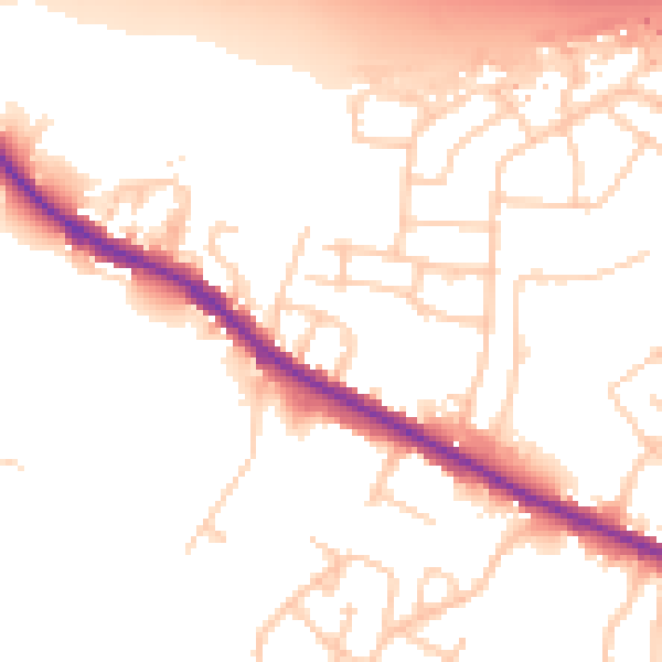 Daytime road noise heatmap for M38 9UZ