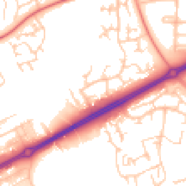 Daytime road noise heatmap for MK13 0PR