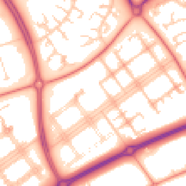 Daytime road noise heatmap for MK14 7LY
